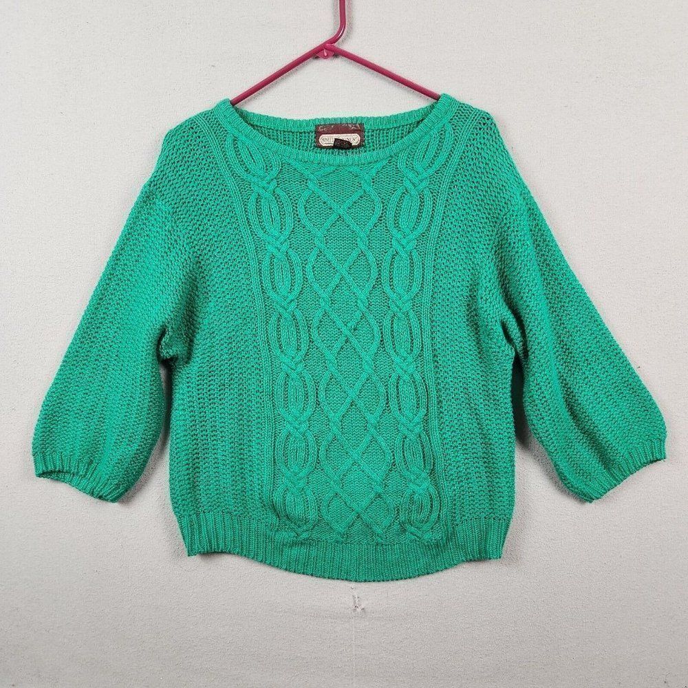 Vintage Smith & Jones Pullover Sweater Cable Knit 3/4 Sleeve 80's Cotton Large